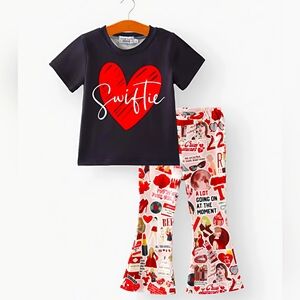 Black and Red Taylor Swift Set with Heart Design. Available In 2T And 3T.